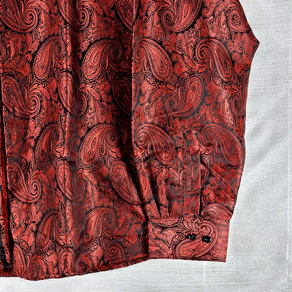 Barry Wang Mens Silk Iridescent Paisley Button Up Shirt Long Sleeve Size XL NWOT - Picture 4 of 9